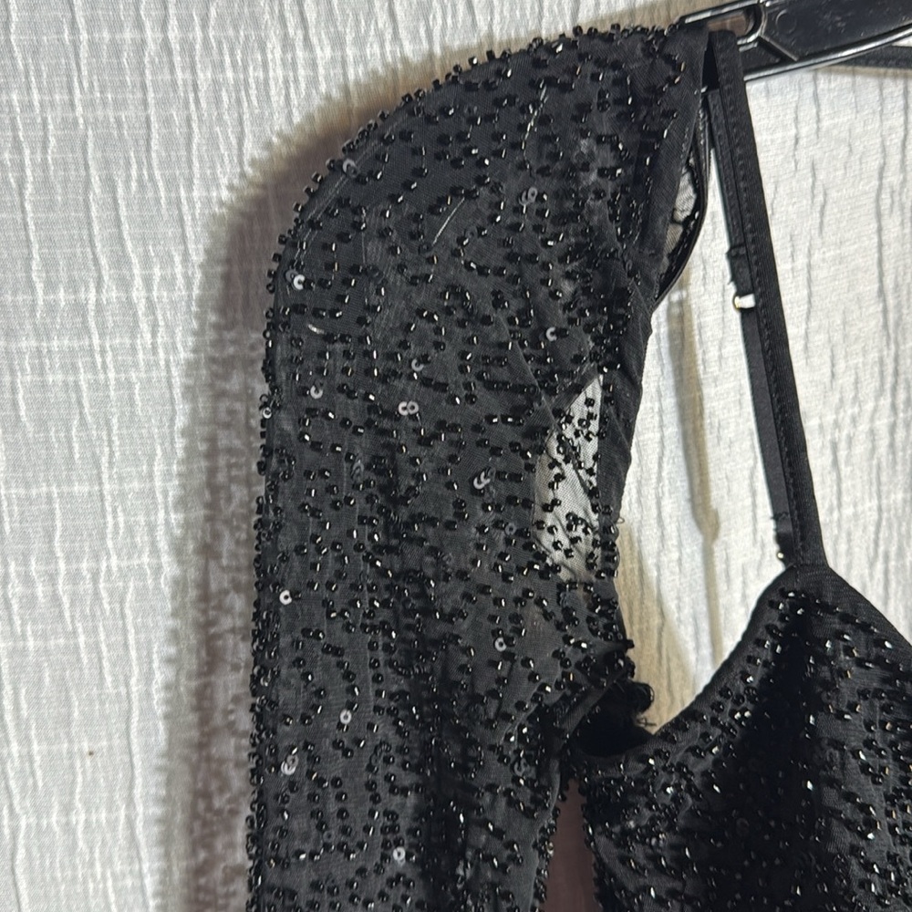 Oh Polly Naples Black Embellished Mesh Sleeve Mini Dress Size 2 Party birthday - Picture 10 of 16